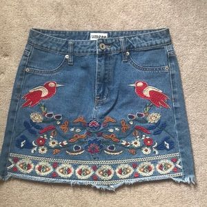 embroidered jean skirt